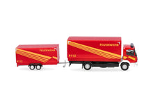 Lade das Bild in den Galerie-Viewer, Mercedes-Benz Atego `13 Planen-LKW mit Planen-Anhänger "Feuerwehr GW Logistik" - Herpa 1:87
