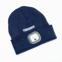 Lade das Bild in den Galerie-Viewer, FERNFAHRER Strickmütze Beanie navyblau mit LED- Leuchte
